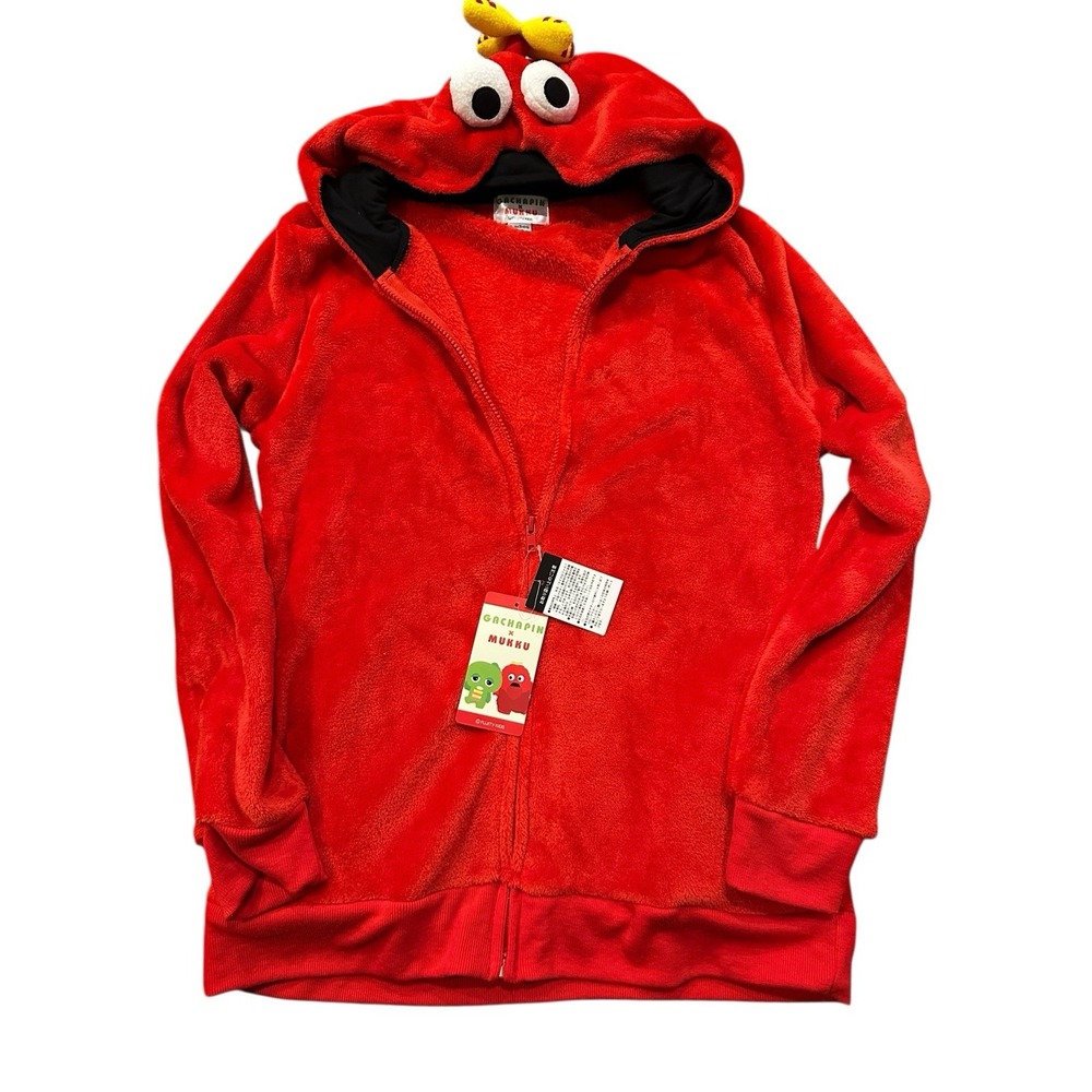 Anime Gachapin Mukku Red Character Zip‎ Hoodie Plush Costume Jacket Cosplay NWT
